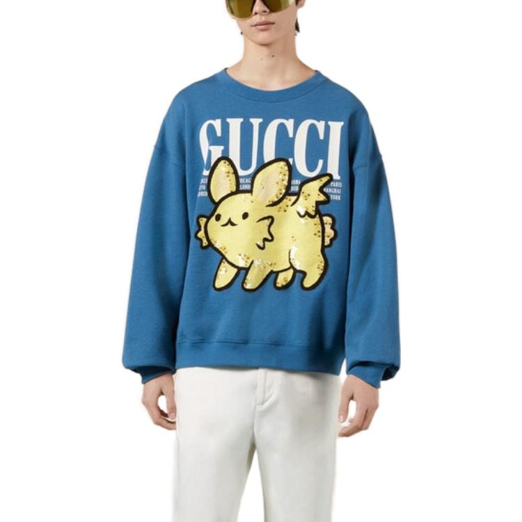 GUCCI Sweatshirts Men's Blue Crew Neck Moderate Regular 715919-XJFCA-4591