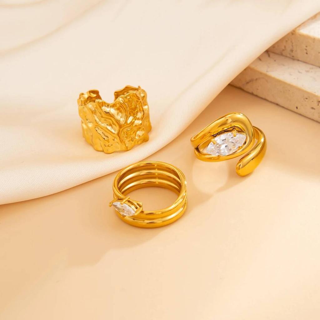 Ingemark 3Pcs/Set Luxury Rhinestone Open Rings for Women Fashion Statement Vintage Irregular Adjustable Rings Daily Jewelry Gift