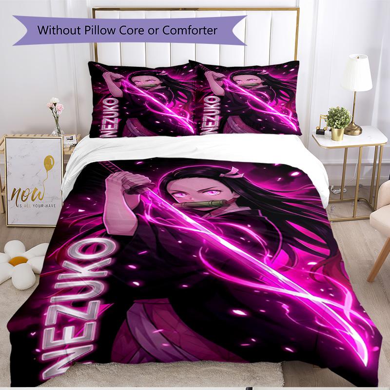 3pcs Duvet Cover Set (1*Duvet Cover + 2*Pillowcase, Without Core), Demon Slayer Print Soft All‑Season Bedding Set, Home Bedroom Decor Gift