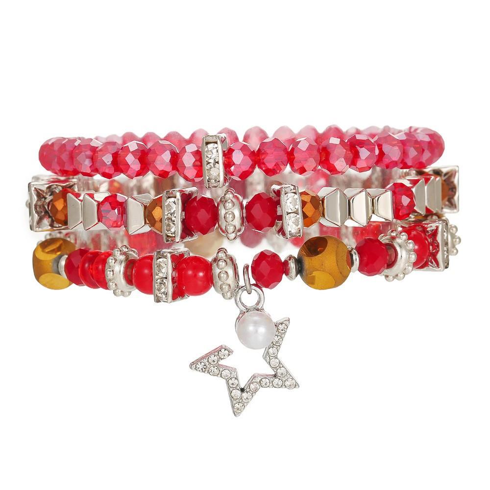 European and American multi-piece bracelet handmade beaded pearl rhinestone bracelet women's bohemian fashion love bracelet