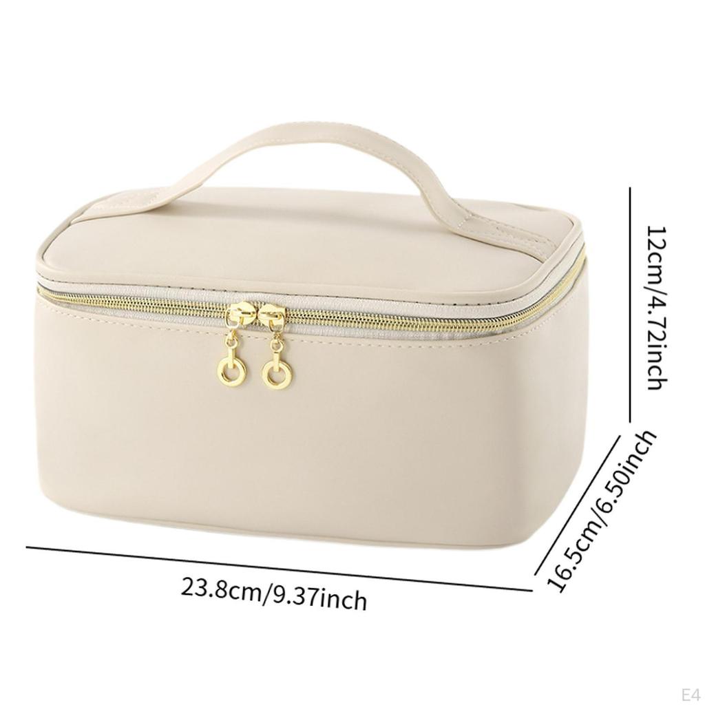 Cosmetic Bag Organizer Lightweight Pouch Essentials with Handle and Divider PU Portable Polyester