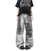 American Street Graffiti Jeans Men Women Loose Fit Wide Leg Denim Pants Casual All-Match