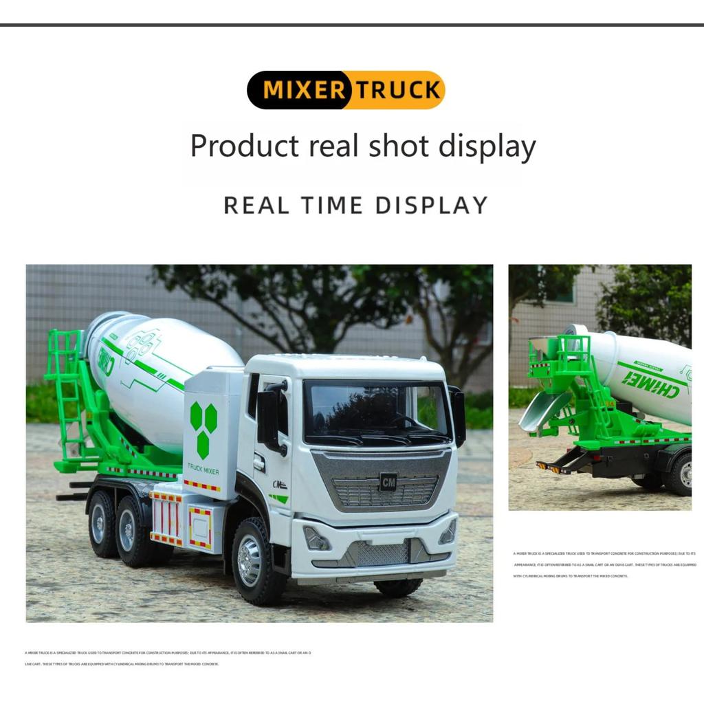 1/32 Concrete Mixer Truck Engineering Vehicle Alloy Metal Diecast Model Car Children Toy Car with Sound and Light Pull Back Gift