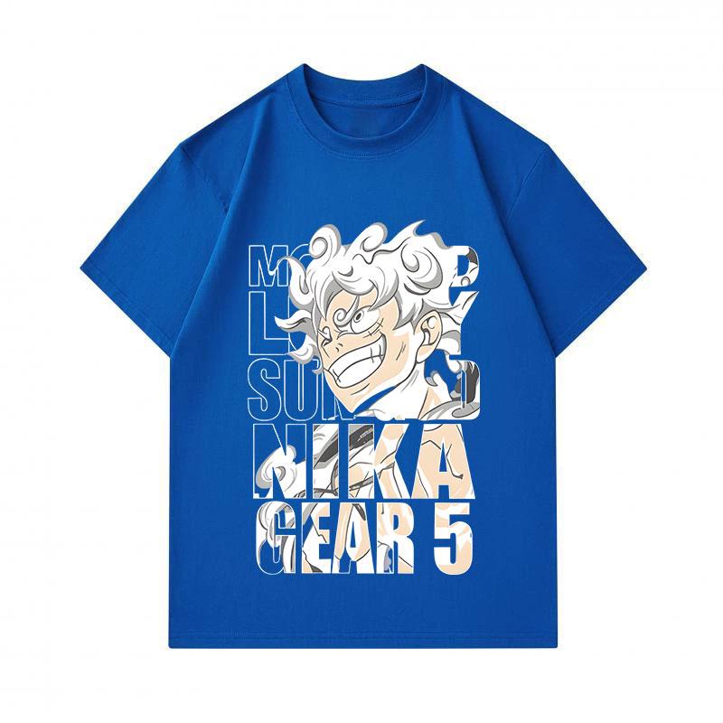 Men's 100% Cotton Crew Neck Short Sleeve T-Shirt, Monkey D Luffy Gear 5 Sun Nika Anime Printed Casual Soft Lightweight Tee for Daily Wear