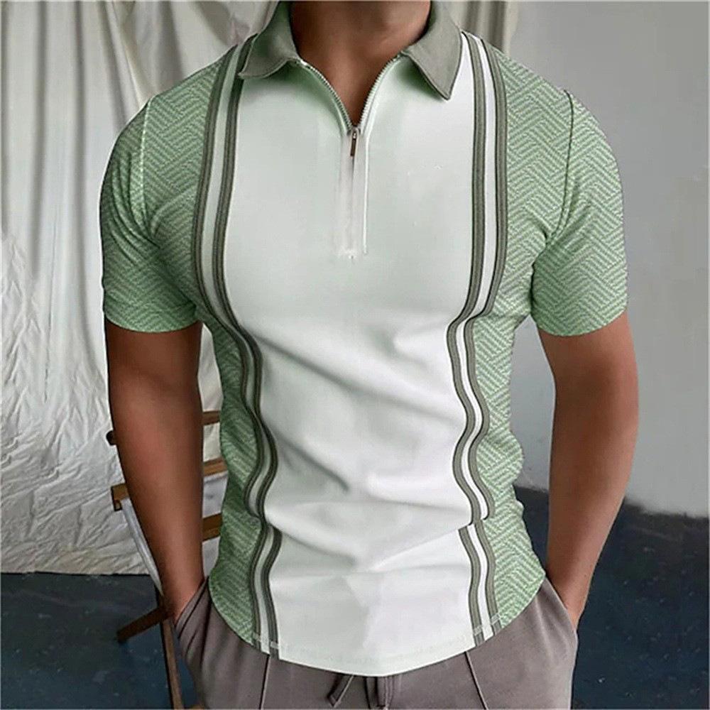 Men'S 3Dpolo Shirt Independent Station Zipper Short Sleeve T-Shirt Pullover Casual Men'S Clothing