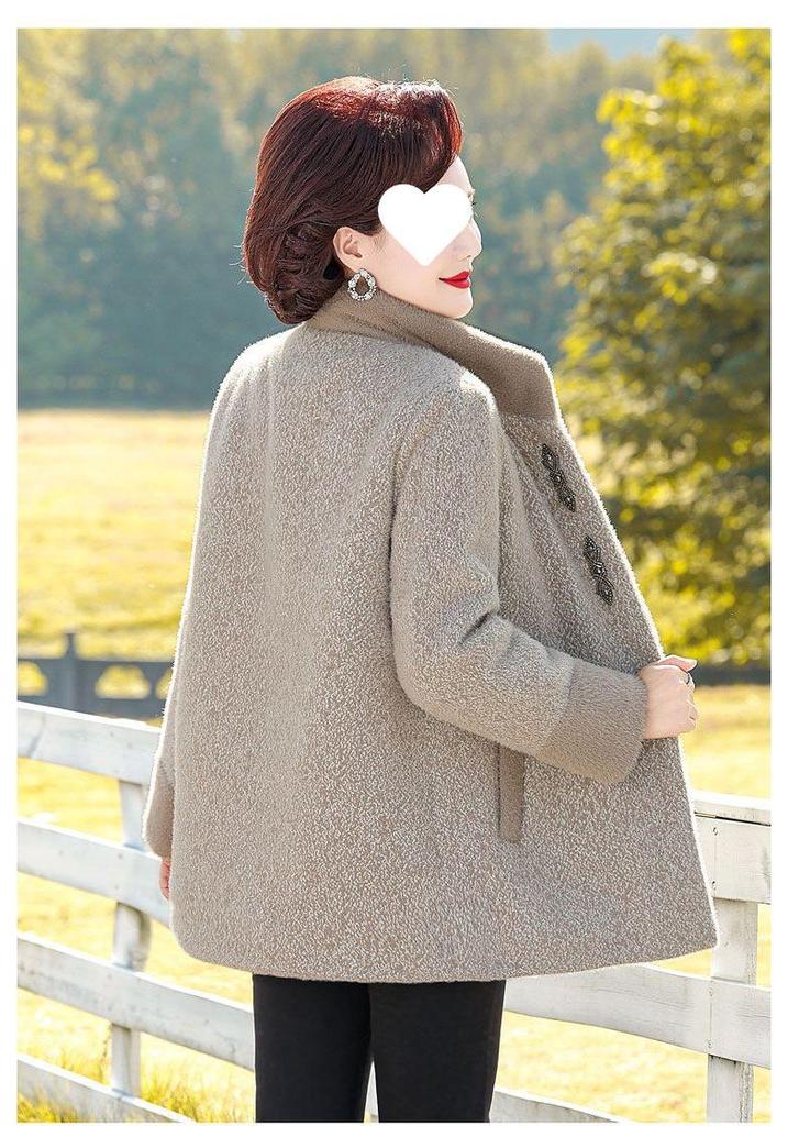 Mom's Cozy Winter Plus Velvet Wool Coat: Stylish Warm Cardigan for Middle-Aged & Elderly Women