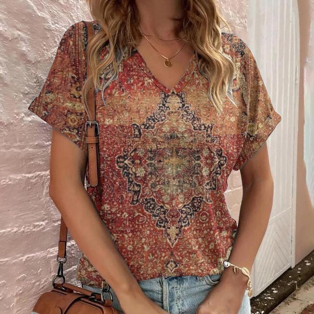 3D Print Women's V-Neck Short Sleeve T Shirt Y2K Casual Tees Harajuku Tops Female Clothing