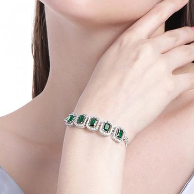 Women's Octagonal Bracelet with Rhodium Plated CZ Ossum and Emerald Crystals