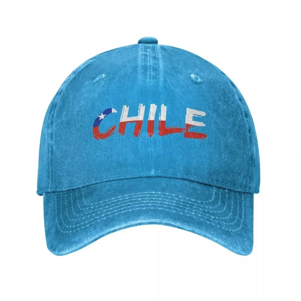 Chile Text Flag Baseball Cap Vintage Distressed Denim Washed Sun Cap Unisex Women Outdoor Workouts Unstructured Soft Caps Hat