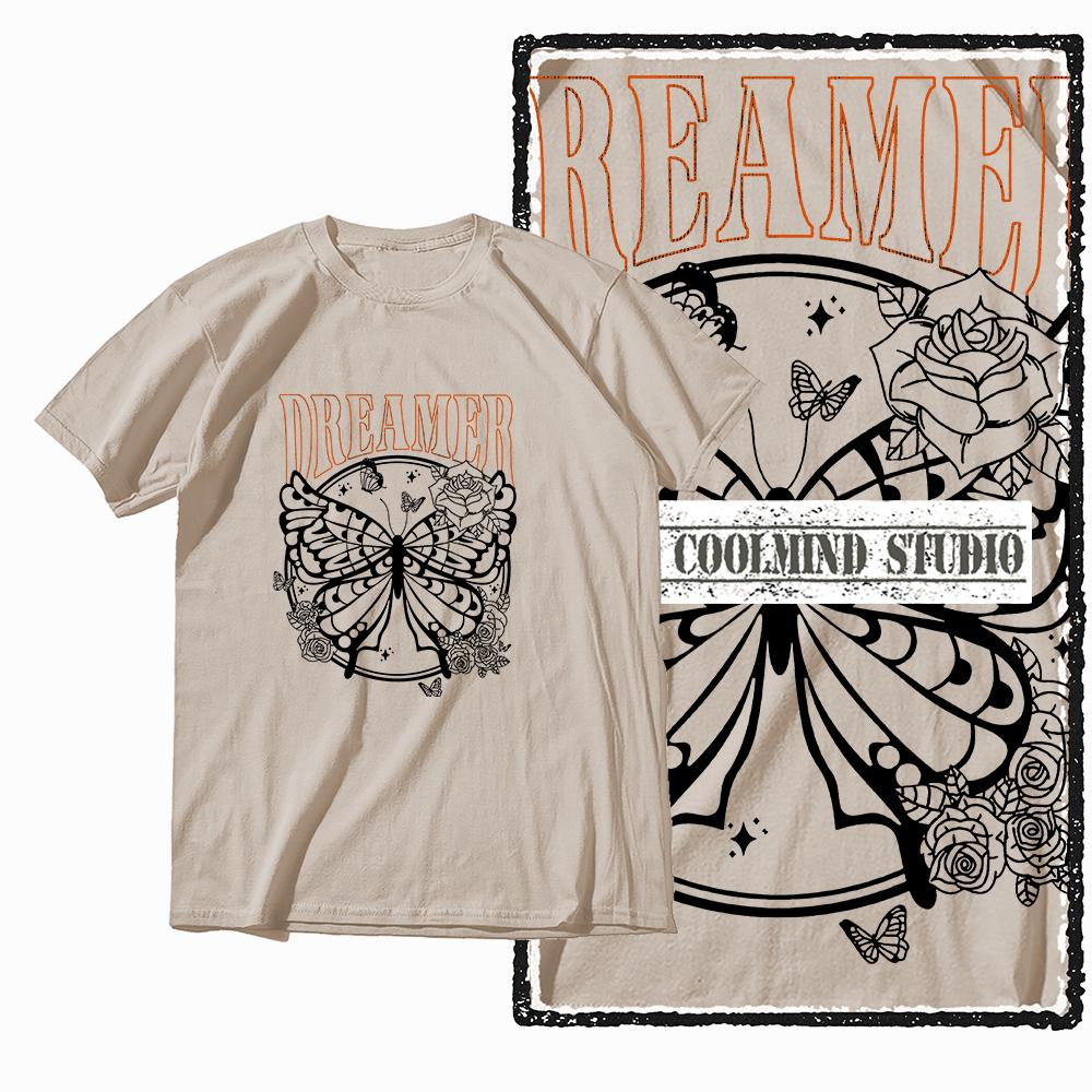 Coolmind X0113 Butterfly Vibes 100 cotton exclusive graphic Unisex tshirt big size streetwear t shirt for Unisex tee shirts