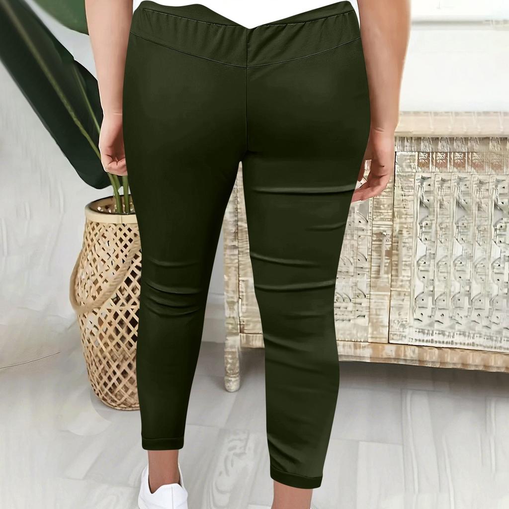 Damen Modische Einfarbige Kordelzug Elastischer Bund Tasche Freizeithose