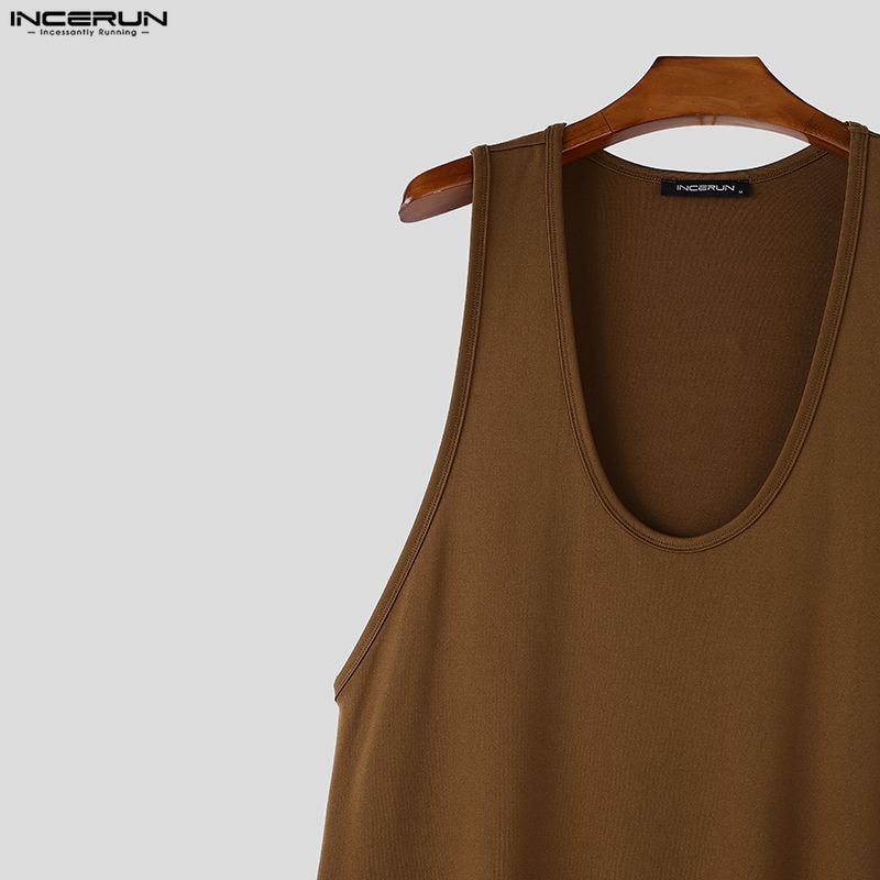 INCERUN Herren Damen Sommer Ärmellos Lässig Locker Lang Kleid Roben