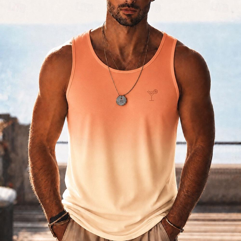 Herren Gradient Weinglas T-Shirt Weste Ärmelloses T-Shirt 3D-Druck Rundhals U-Ausschnitt Shirt