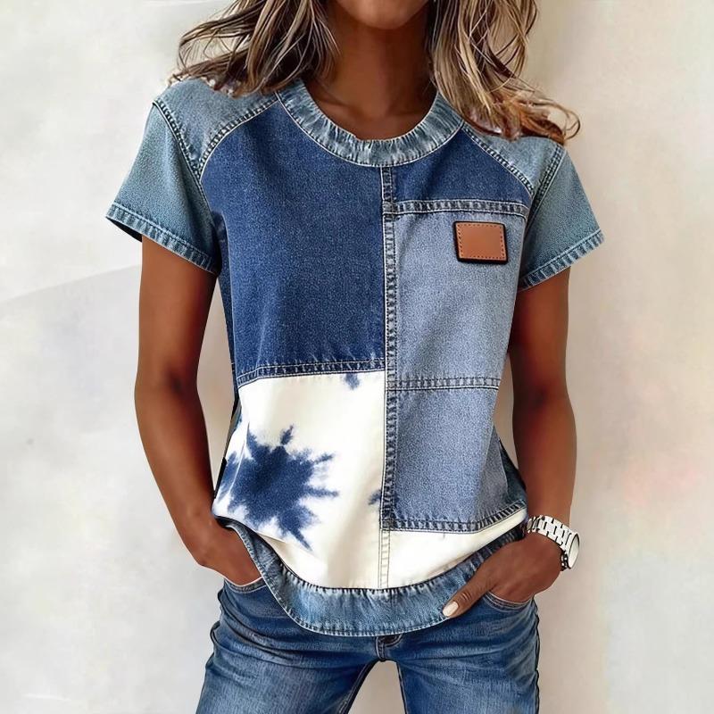 New Printed Imitation Denim Women's Short-sleeved T-shirt 3D Digital Summer Top Fashion Women's Clothing