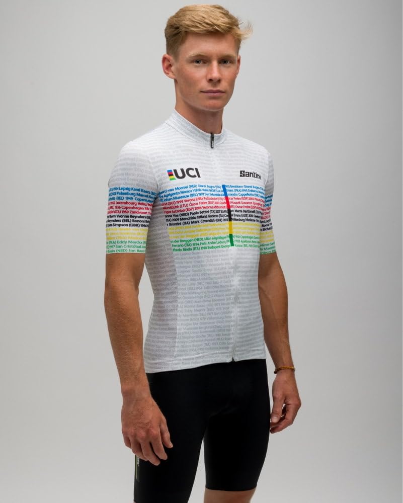 Santini Men's UCI World Cycling Jersey, White, Arc En Ciel