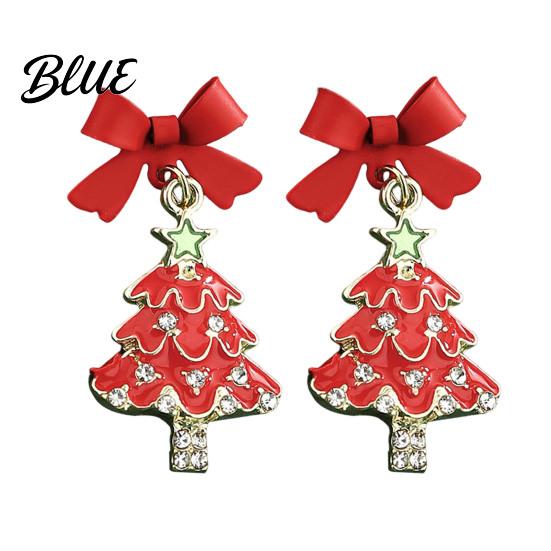 Red Bow Ball Earrings 1 Pair Christmas Deer Snowflake Xmas