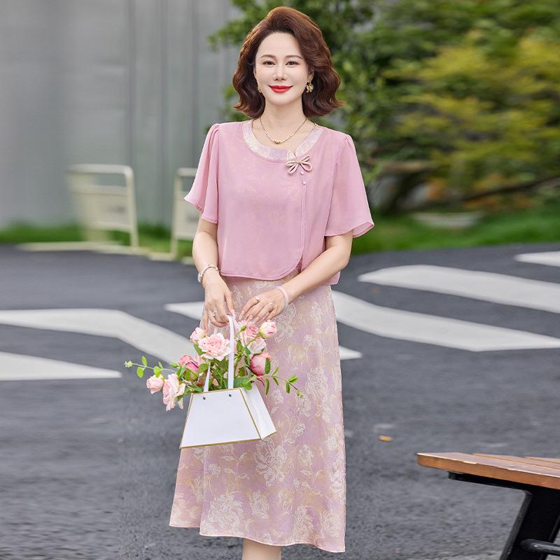 Summer 2026 Floral Print Dress: Chinese Style, Fashionable Loose Fit for Middle-Aged & Elderly Moms XL