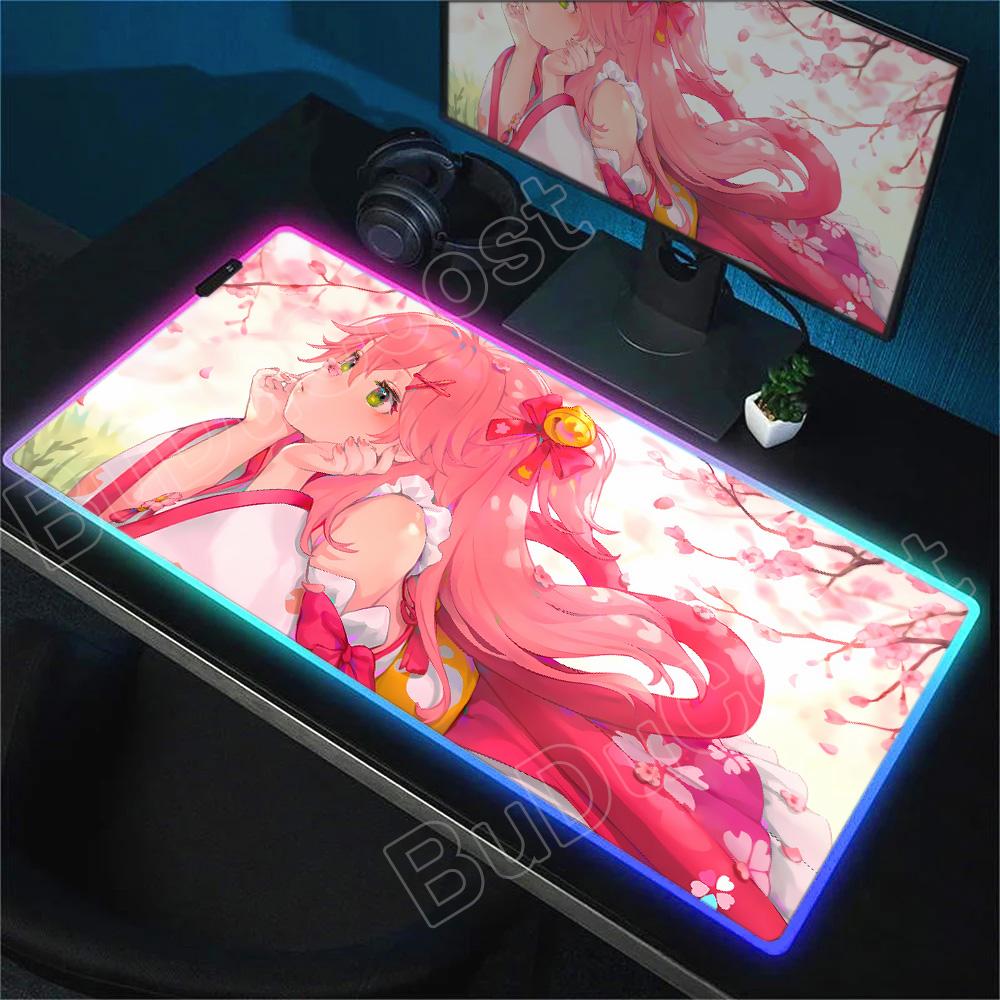 Kawaii Glowing RGB Mice Mat Anime Girls Mouse Pad Large Computer Office Game Table Mats Rubber Anti-slip Mousepads XXL Desk Pads