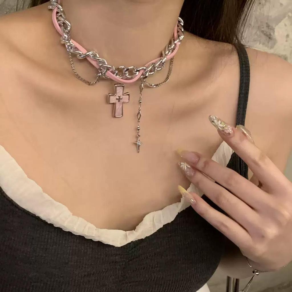 Y2K Spicy Girl Dark Star Leather Choker Necklace - Pure Desire Clavicle Chain