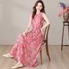 Elegant Floral Print Plus Size Dress for Middle Aged Women Summer Cotton Long Dress
