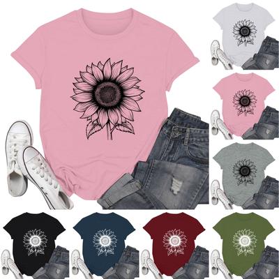 Damenmode, lässig, bedruckt, kurzärmlig, Rundhalsausschnitt, Pullover
