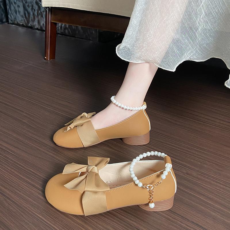 Dámské jednobotky Letní nové střední podpatek mašle korálky kulatá špička boty Mary Jane Módní pohodlné zvyšující výšku Lolita boty