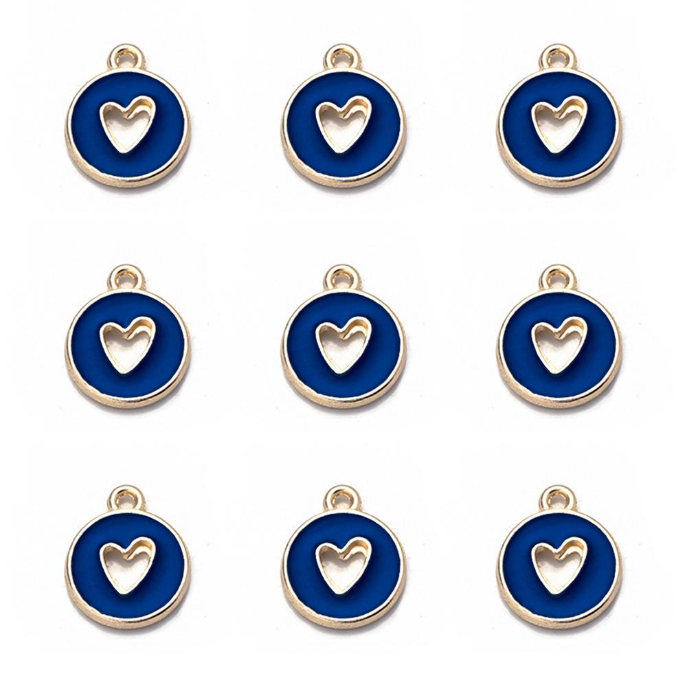 10 pezzi/lotto Cuore d'Amore Rotondo Smalto Ciondoli Double Face Ciondolo Fatto a Mano Per Braccialetto Fai da Te Creazione Gioielli 14,5x11,5 mm Vendita all'Ingrosso