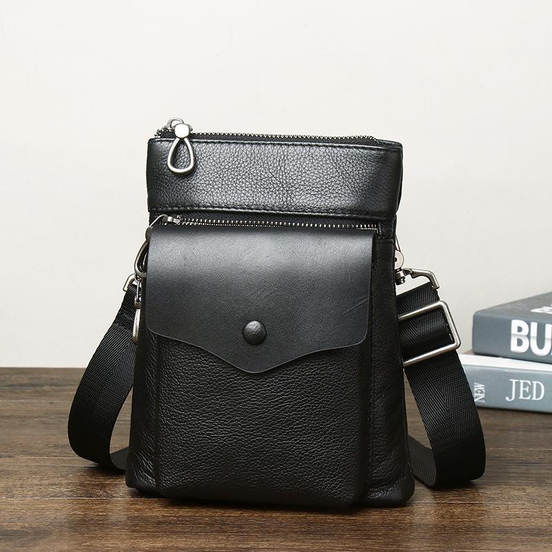 

Leather Men S Small Fanny Bag Fashion Versatile Small Satchel Outdoor Shoulder Bag Wear Belt Waist Bag 8inch чёрный