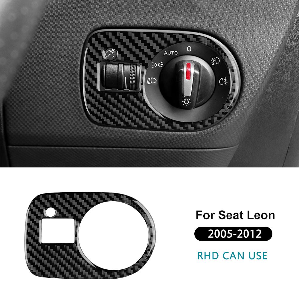 Echter Weicher Karbonfaser-Aufkleber für Seat Leon 2005 2006 2007 2008 2009 2010 2011 2012 LHD RHD Auto Scheinwerferschalter Rahmenverkleidung
