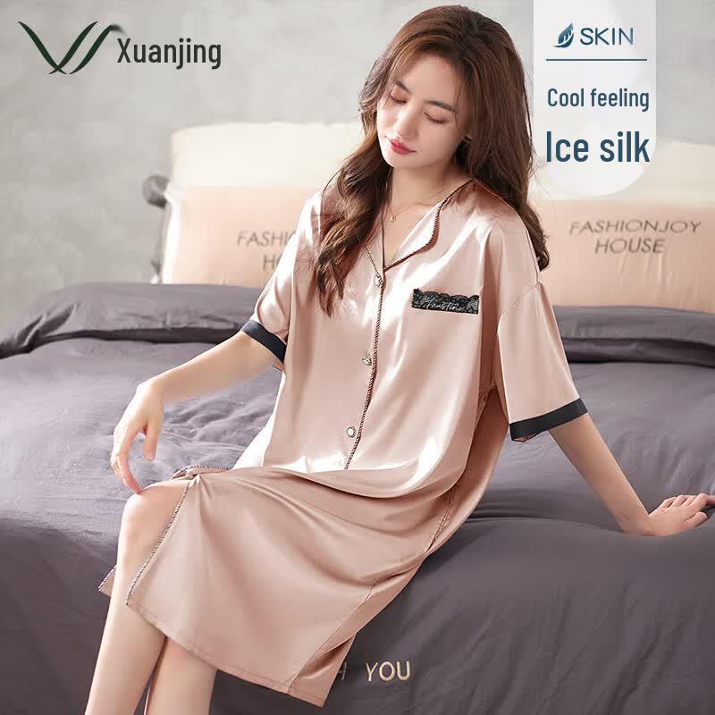 Women s Summer Ice Silk Nightgown L