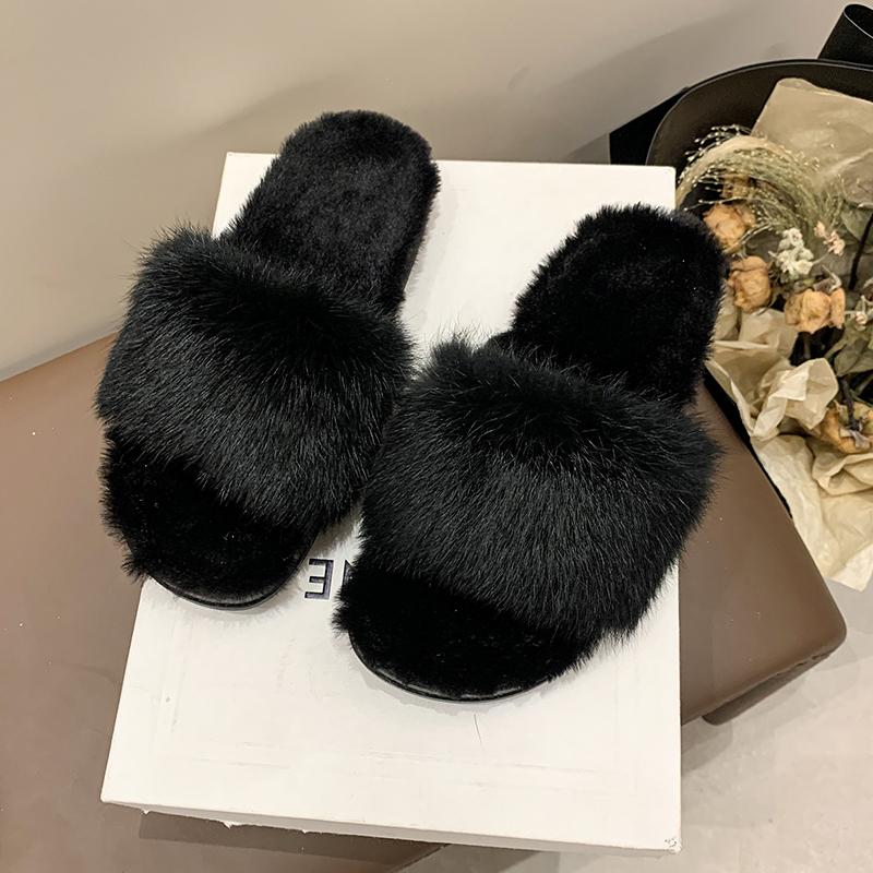 

Зимние меховые тапочки женские 2024 плоские тапочки из натурального меха норки теплые мягкие домашние женские меховые тапочки роскошная дизайнерская женская обувь 44 чёрный
