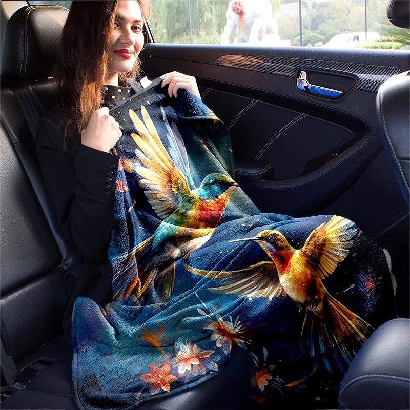 1pc Whimsical Dance of Hummingbirds Blanket  Soft & Cozy, Perfect Gift ,Living Room, Travel, Camping, Car Blankets