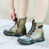 Johnature Genuine Leather Spliced Printed Fabric Women's Boots Vintage Lacing Comfortable Versatile Short Boots