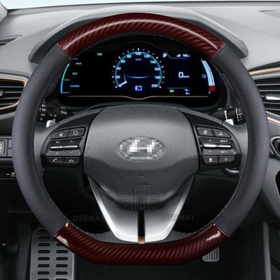 D Shape Genuine Leather+Carbon Fiber Car Steering Wheel Cover for Hyundai Ioniq 2016 2017 2018    2022 Ioniq 5