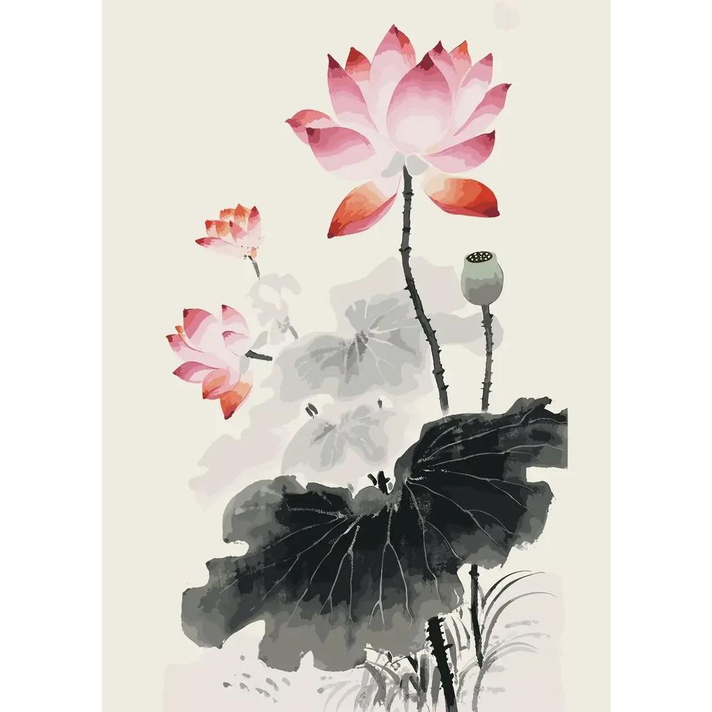 Traditonal Chinese Style Lotus Flower Lotus Leaf Posters Canvas Painting and Prints Wall Art Picture for Living Room Home Decor
