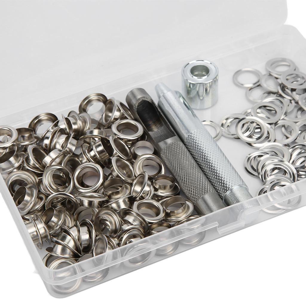 100 Sets Grommets Silver Color Wear Resistant   Production Robust Structure Grommet Tool for Clothing Shoes