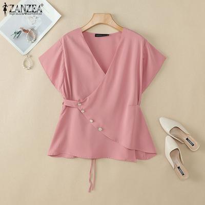 Women Casual V-Neck Summer Short Sleeve Blouse