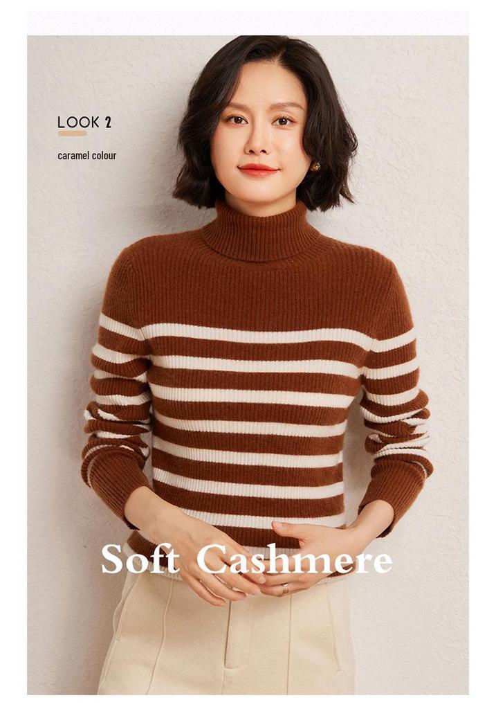 Lekasha Women's European-Style Cashmere Striped Knit Sweater - Long-Sleeved Autumn/Winter Pullover