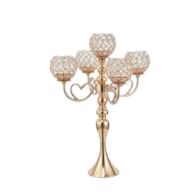 5-Head Crystal Candelabra for Weddings and Banquets