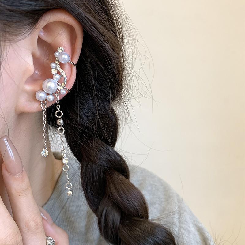 Жемчужный ушной кафф Meier - женские серьги - без прокола - высококачественный клипс-серьга с кисточкой