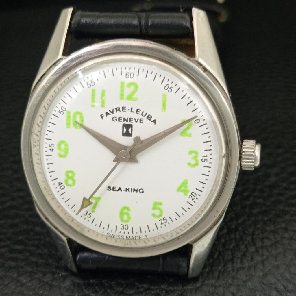 HAND-WINDING VINTAGE FAVRE LEUBA 101 SEA KING SWISS MENS WHITE WATCH a703011-1