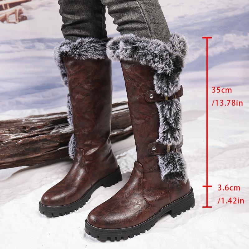 Women's Boots, Snow Boots, Women's Thick-soled High Boots, Leather Thick-heeled Cotton Shoes