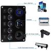 Red/Green/Blue Lights 5 Gang Switch Panel Dual USB Socket LED Voltmeter Power Outlet  Marine