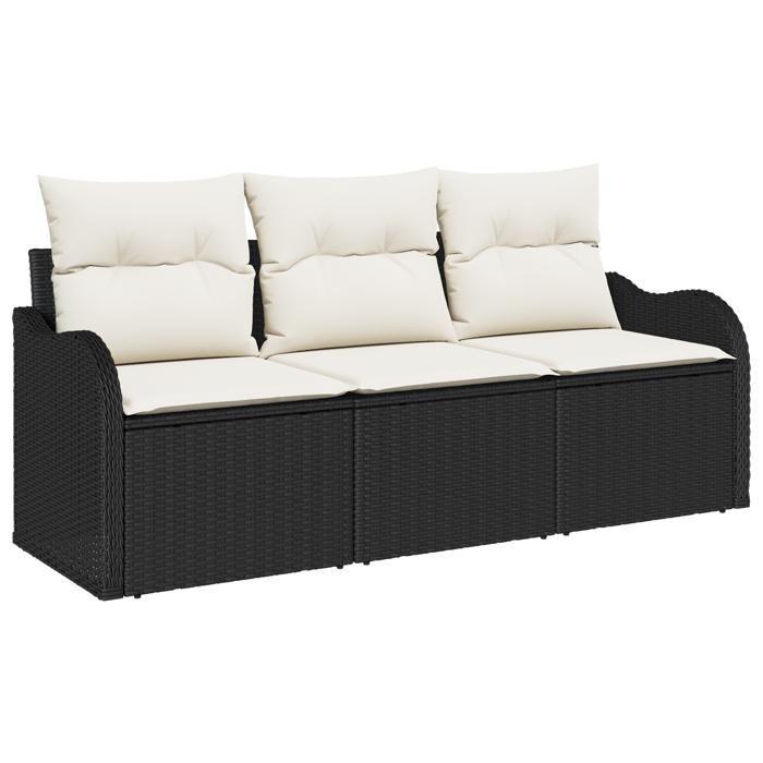VidaXL Ensemble canapé de jardin 3 pièces avec coussins noirs en rotin synthétique 3345557