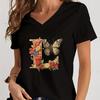 Women Tshirts AZ 26 Alphabet Flower Vintage Design Premium Tshirt Vintage Butterfly Flower 26 English Alphabet Summer Tshirt