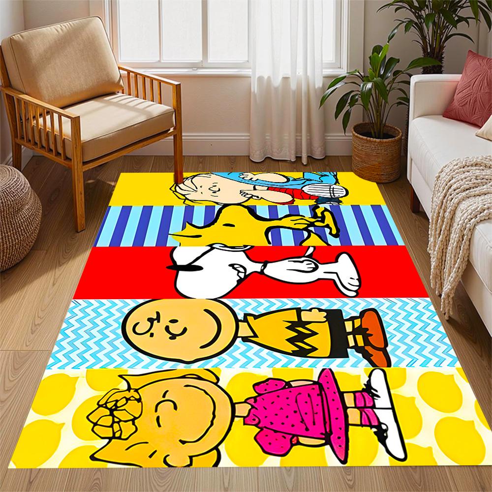 Snoopy's Peanuts Gang Themed Anti-Slip Rugs - Polyester Home Decor, Suitable for Bedrooms, Living Rooms, Doorways, Studios, and Decorations