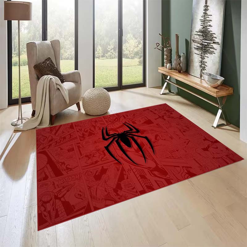 New custom-designed, cool Spider-Man rugs are available for your entryway, bathroom, and bedroom – featuring a spiderweb pattern