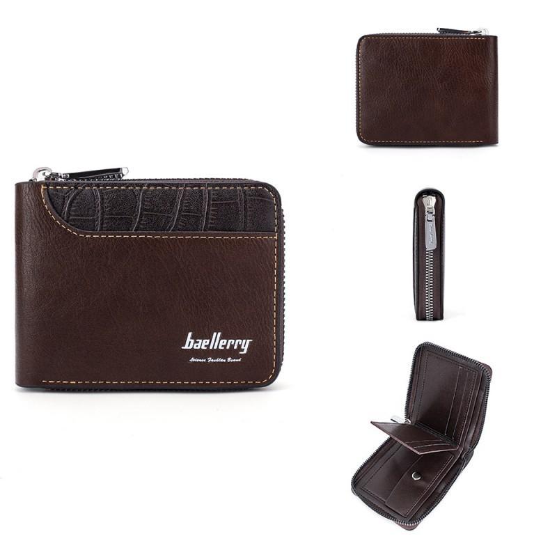 New Style Wallet Men Short Retro Multifunctional Zipper Spliced Leather Change Bag Trend