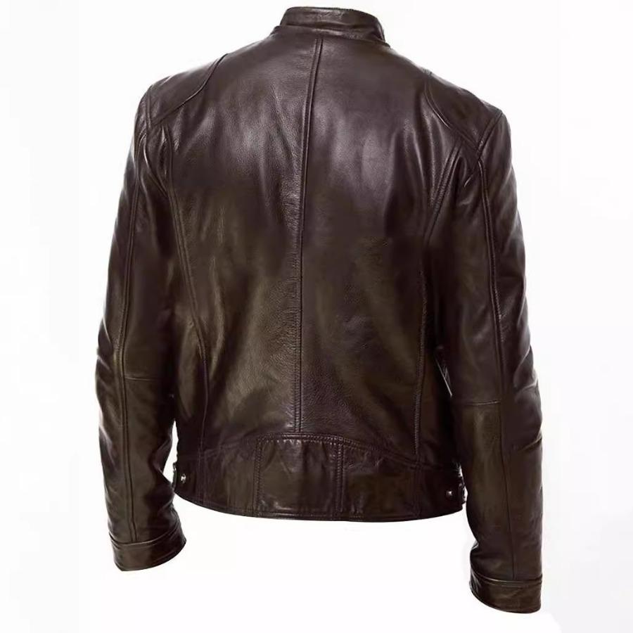Men's Leather Jacket Standing Collar Biker Leather Jacket Jacket