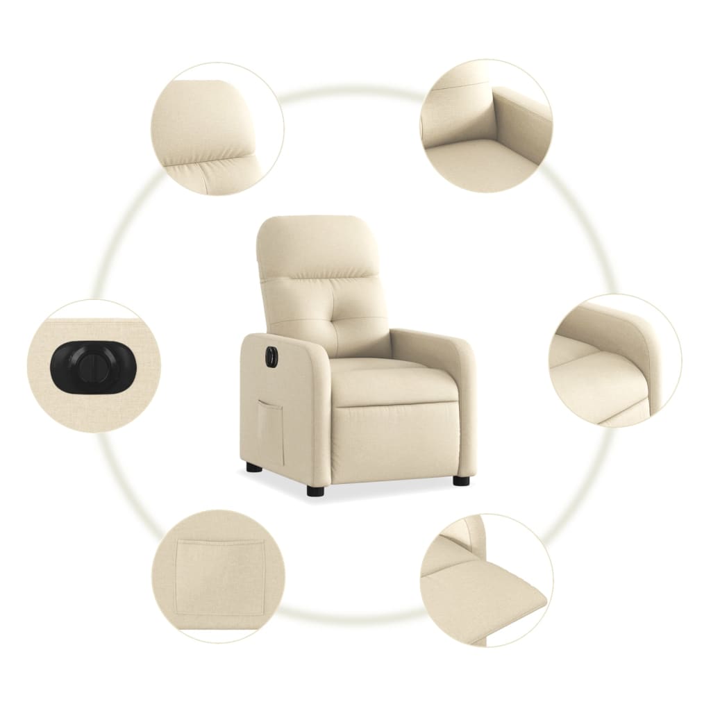 Vidaxl Electric Recliner, Cream, Fabric Upholstered
